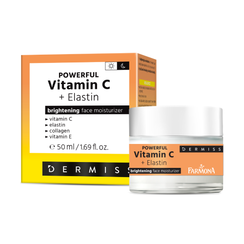 Изсветляващ хидратиращ крем с витамин С + еластин, 50 мл