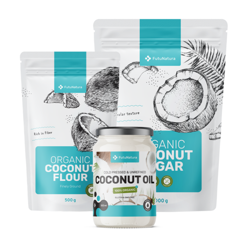 Сладък кокос: кокосова захар + кокосово масло + кокосово брашно, комплект