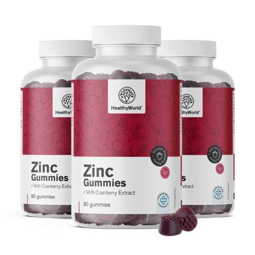 3x Цинк с екстракт от червена боровинка – гумени бонбони за имунната система, общо 270 гумени бонбони