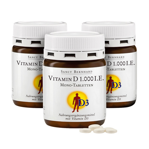 3x Витамин D3 1000 IU, общо 750 таблетки