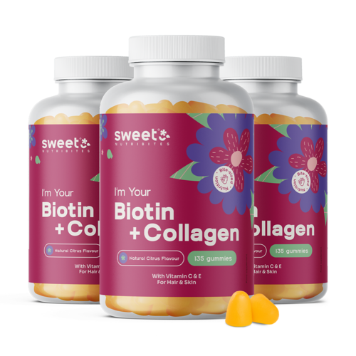 3x Биотин + колаген – бонбони за коса, кожа и нокти, общо 405 гумени бонбона
