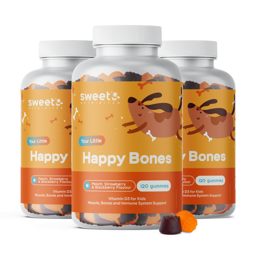 3x Happy Bones – гумени бонбони за деца с витамин D3, общо 360 гумени бонбони