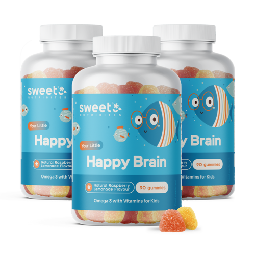 3x Happy Brain – гумени бонбони за деца с омега-3 мастни киселини, общо 270 гумени бонбона