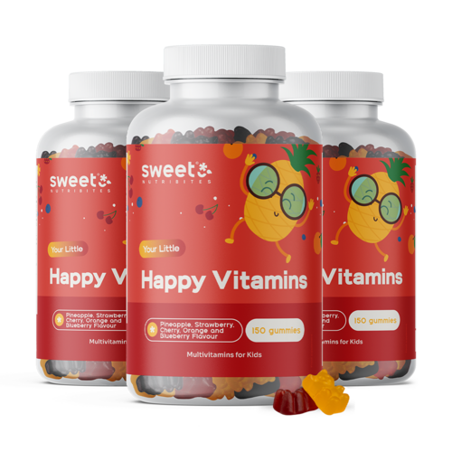 3x Happy Vitamins – гумени бонбони за деца с мултивитамини, общо 450 гумени бонбона